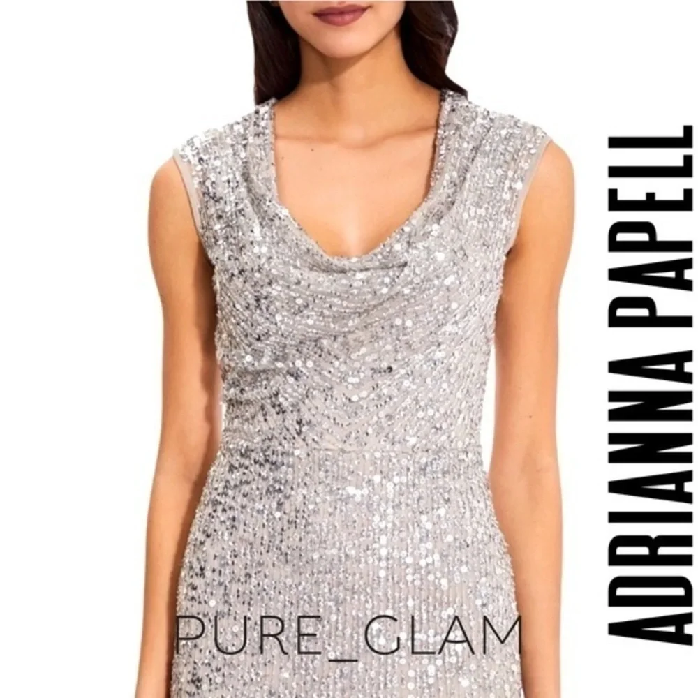 ADRIANNA PAPELL dress sequin gown cocktail wedding size 2